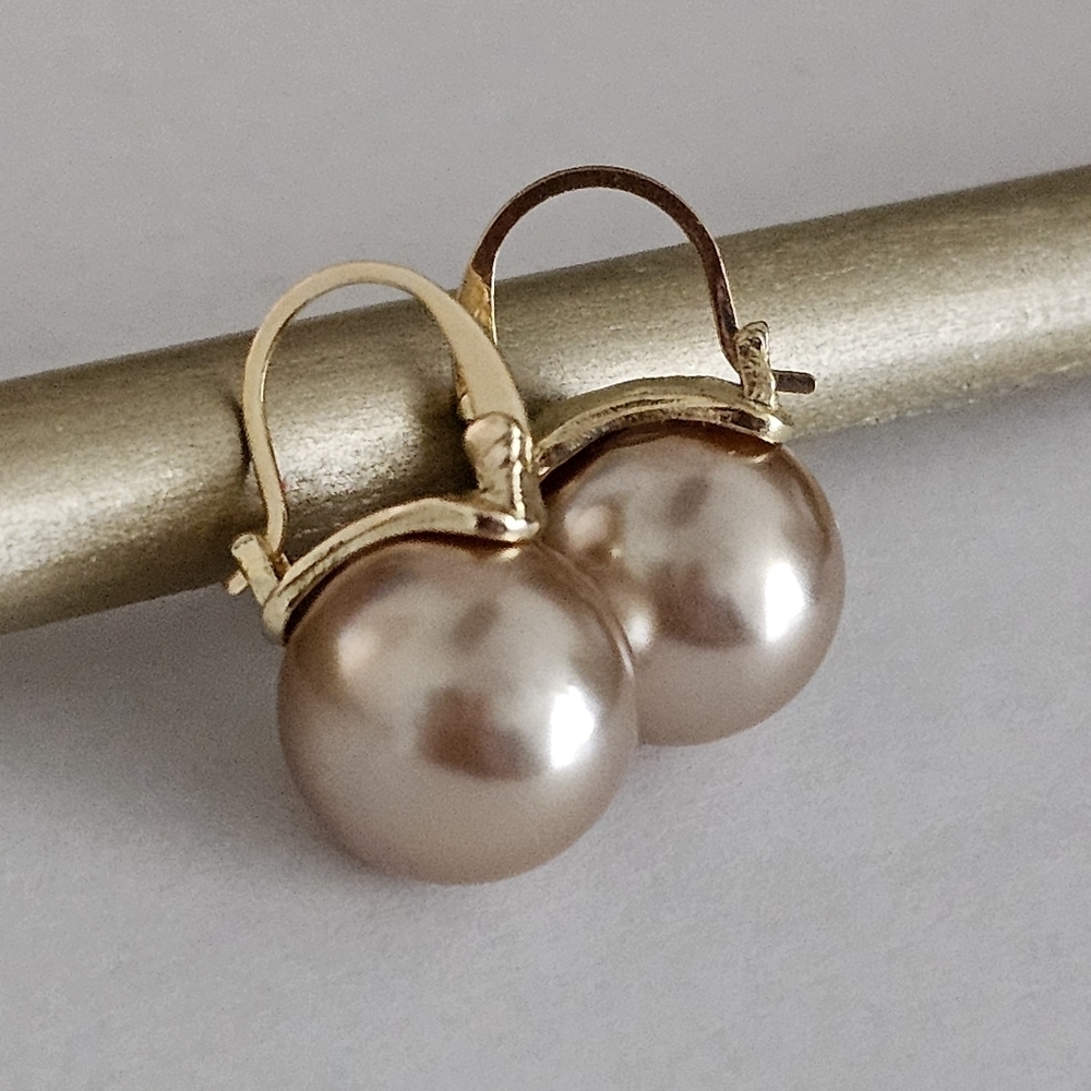 Pearl drop hoop earrings faux rose gold classic gold plated
